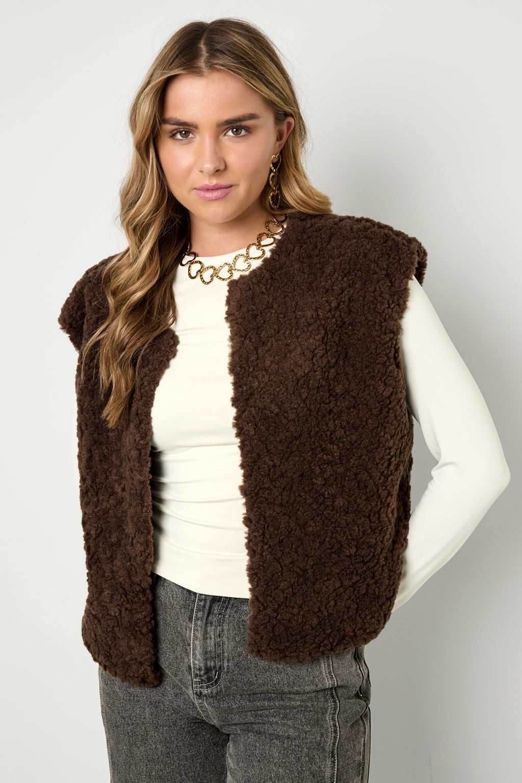 Woven Polyester Fiber Gilet Donna Casual Solid Color Fall/Winter