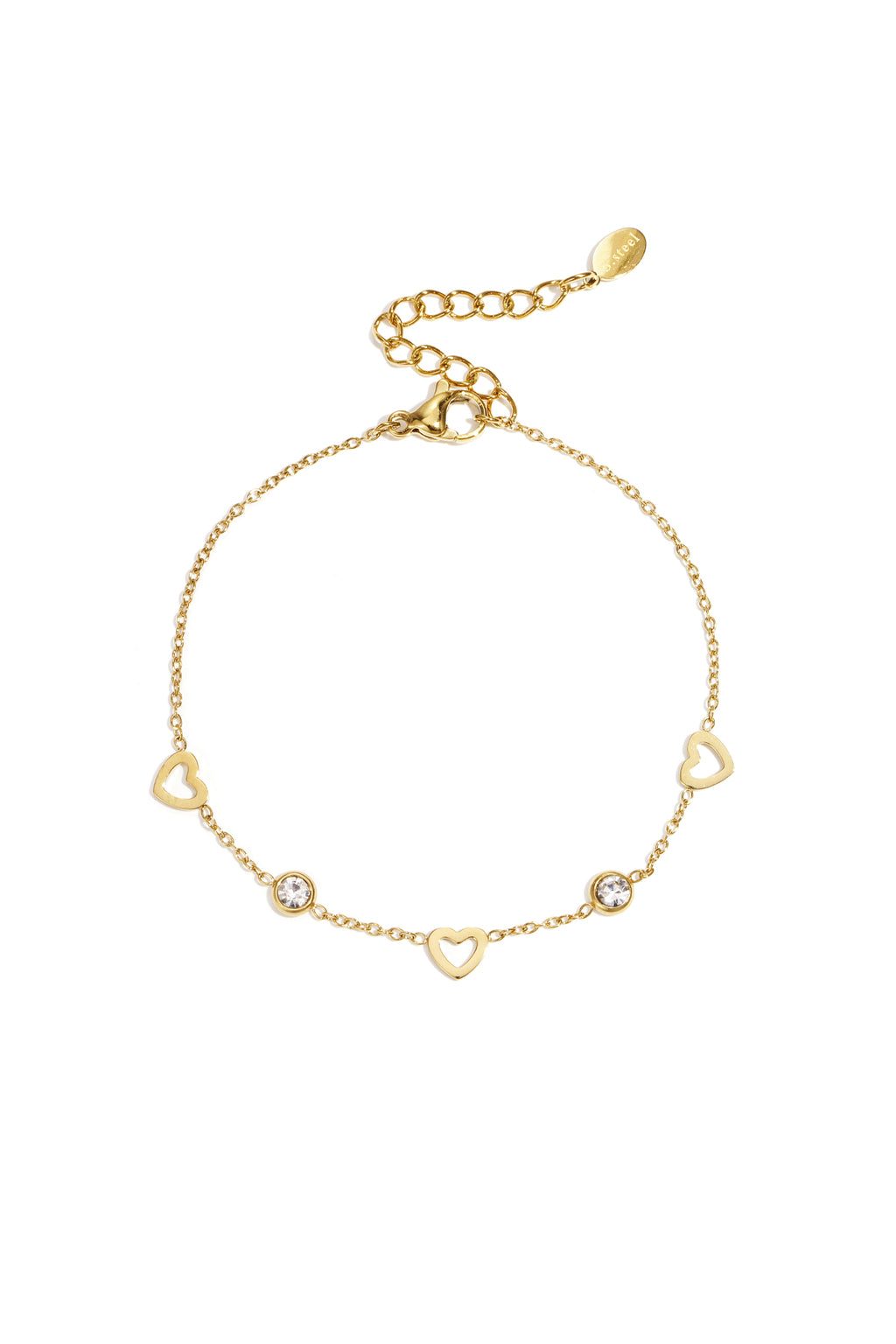 bracciale con ciondoli a forma di cuore e diamanti