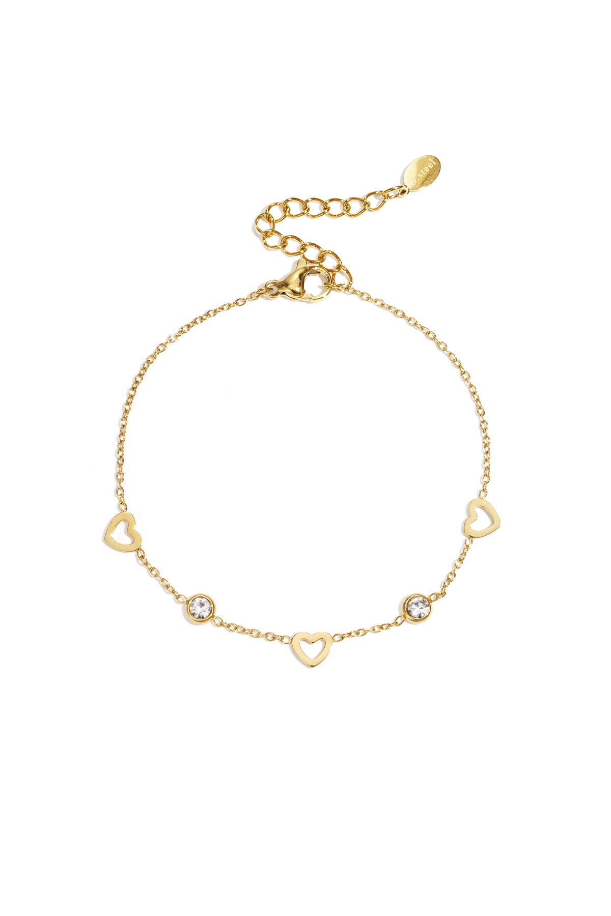 bracciale con ciondoli a forma di cuore e diamanti