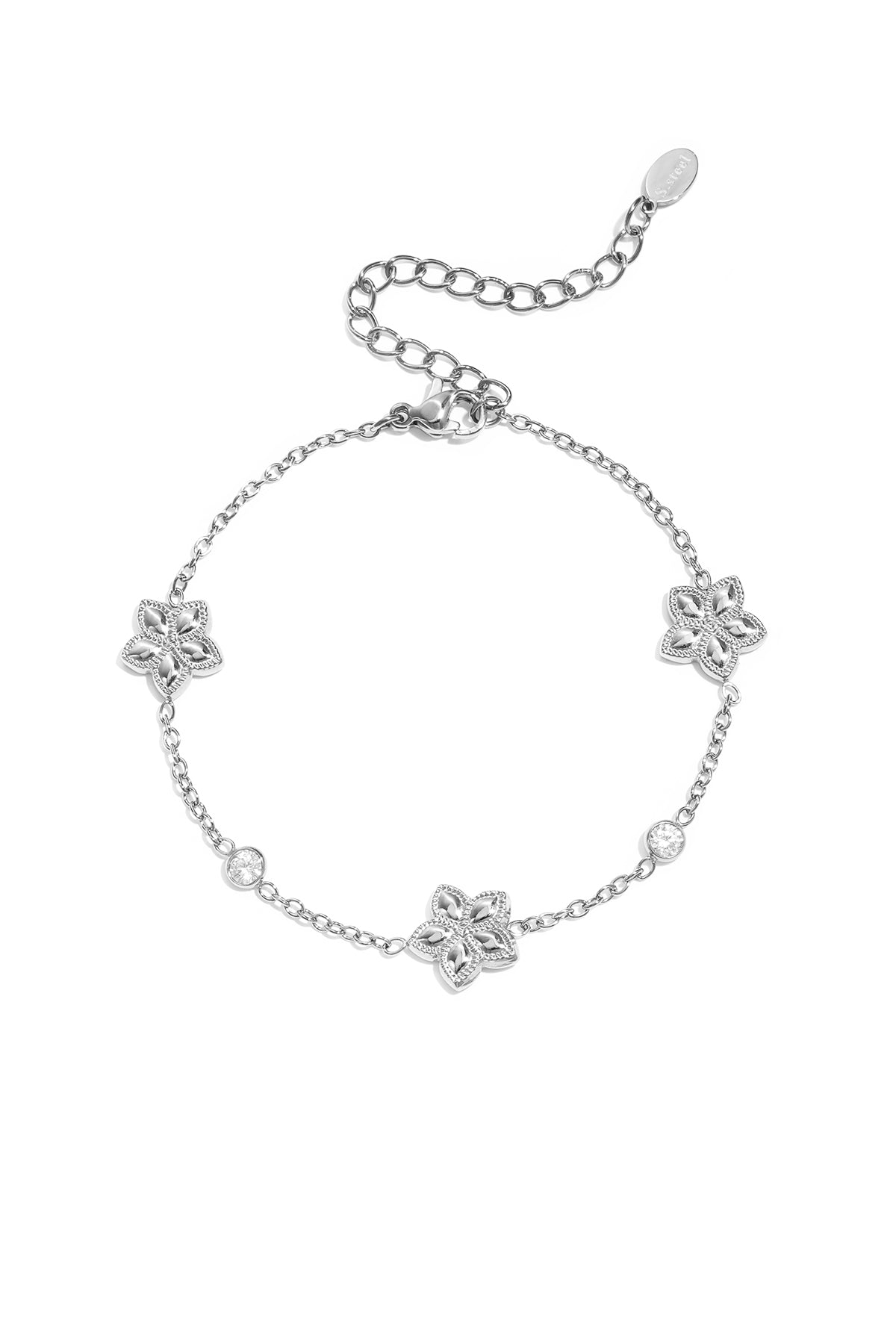 Bracciale con motivo alternato di fiori e pietre