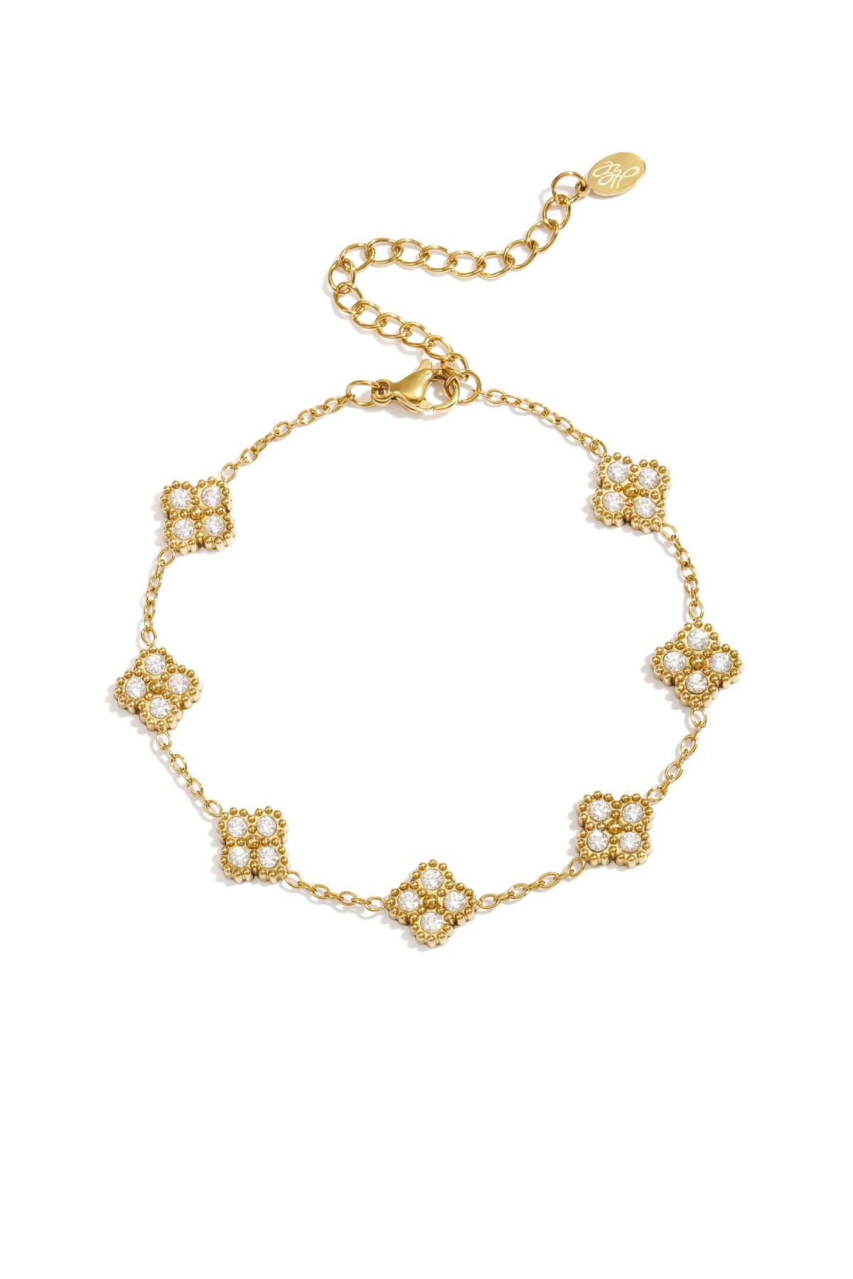 Bracciale con quadrifogli incastonati in zirconi