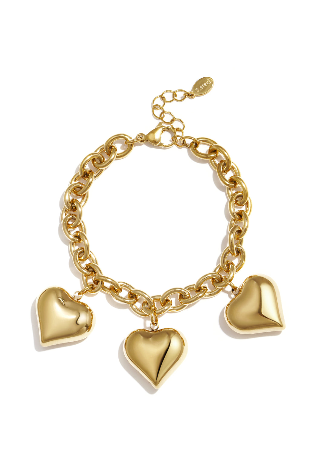 Bracciale a maglie grosse con grandi cuori