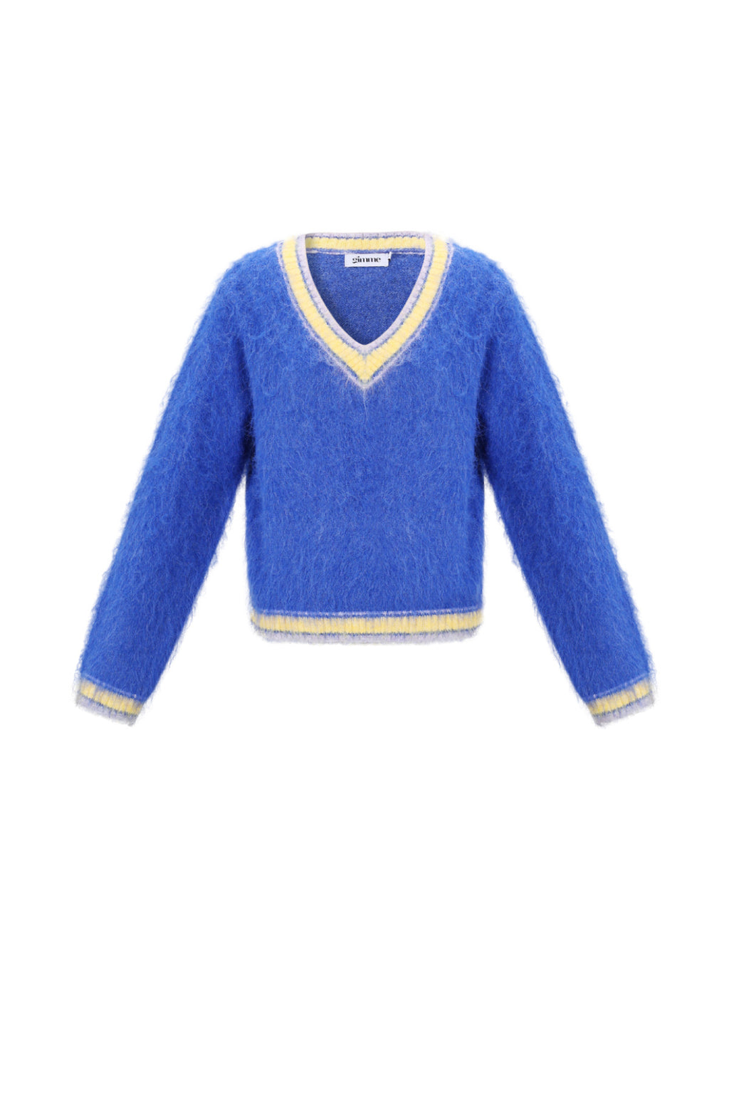 Maglione donna in maglia fibra di poliestere collo a V casual contrasto cromatico