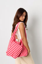 Borse shopper a righe semplici in poliestere, accessori quotidiani