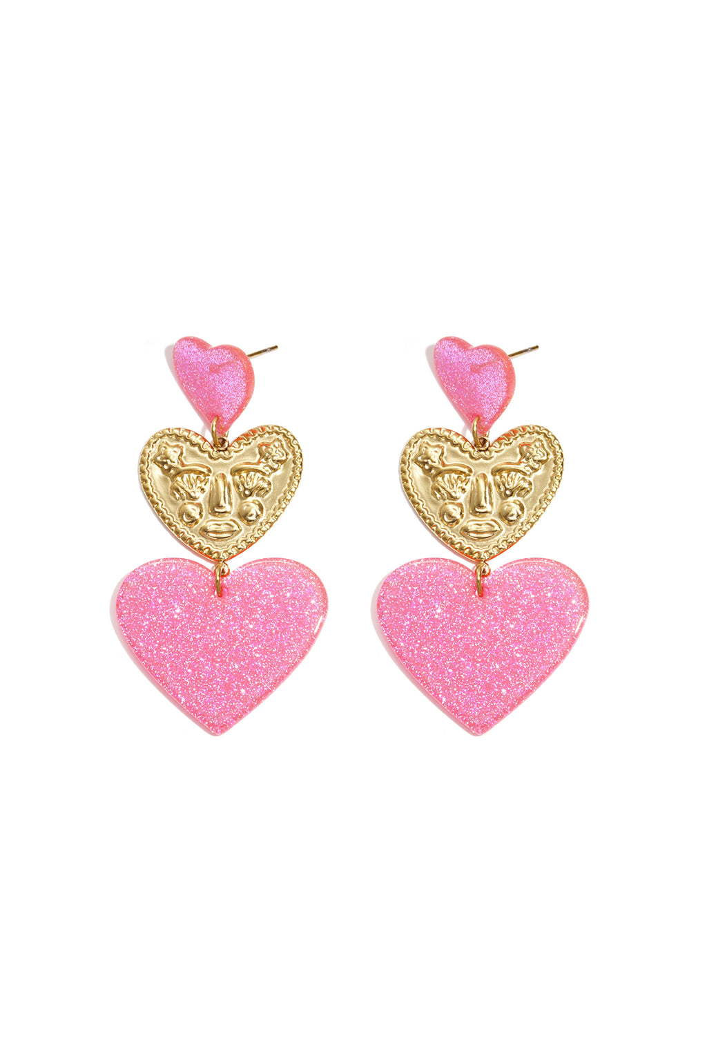 Orecchini vistosi con cuori glitterati
