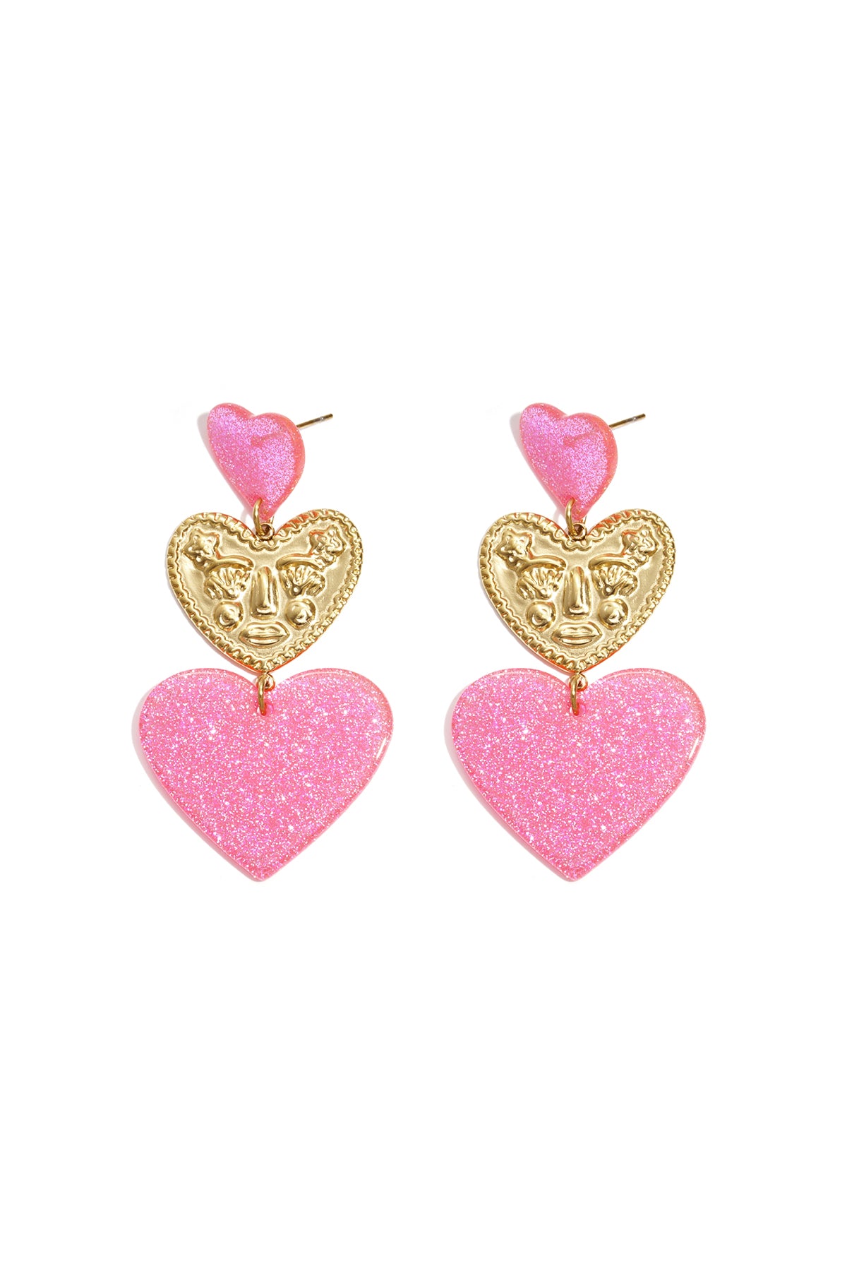 Orecchini vistosi con cuori glitterati