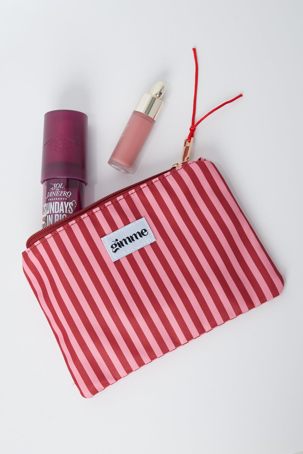 Borsa da toilette piatta a righe sottili - Rosa rosso