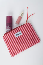 Borsa da toilette piatta a righe sottili - Rosa rosso