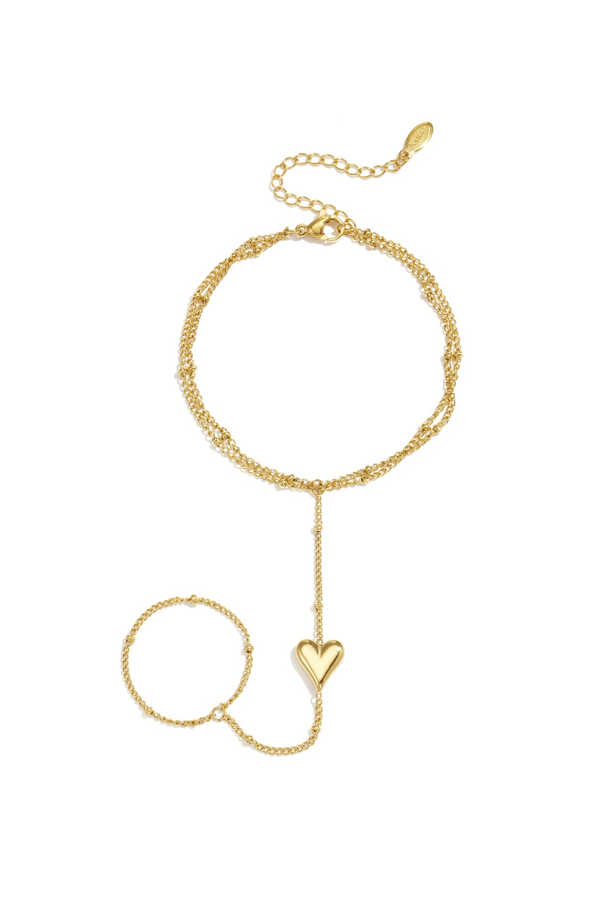 Collana da polso in acciaio inossidabile placcato oro 14 carati con ciondolo a cuore, semplice, ideale per tutti i giorni, della serie Simple. Gioielli da donna.