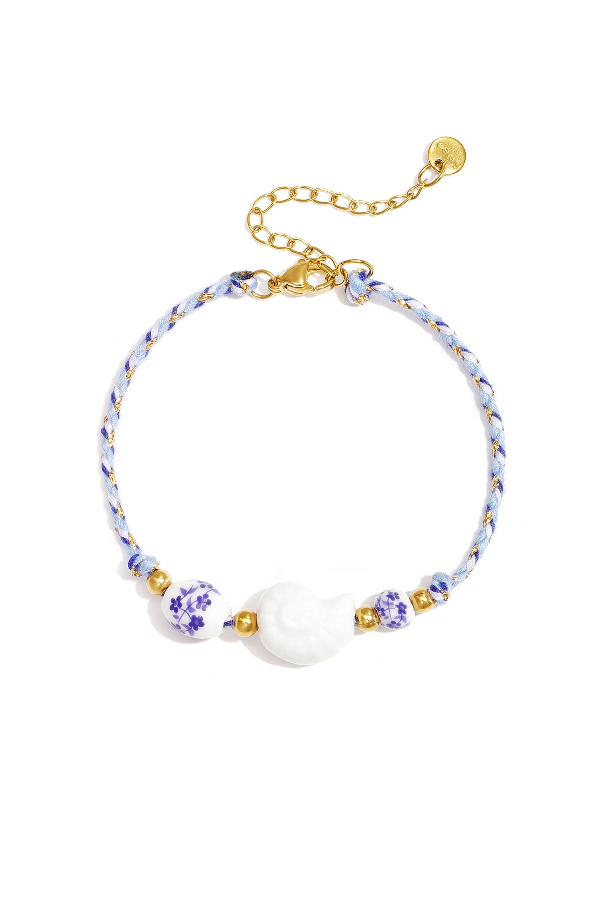 Bracciale a corda con perline a forma di conchiglia e di fiori