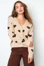 Viscosa Maglia Cardigan Donna Carino Motivo Cuore Autunno/Inverno