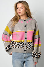Cardigan Donna in Fibra di Poliestere lavorata a maglia Stile Casual con Stampa Floreale