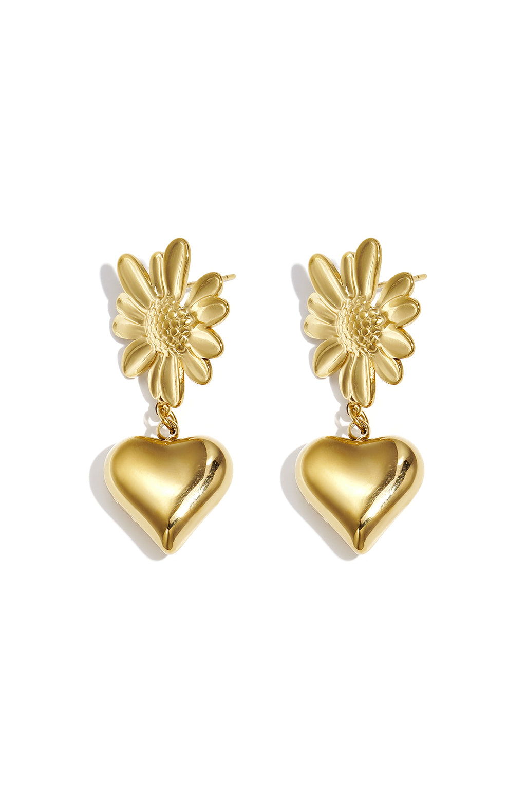 Orecchini a forma di fiore con cuore pendente