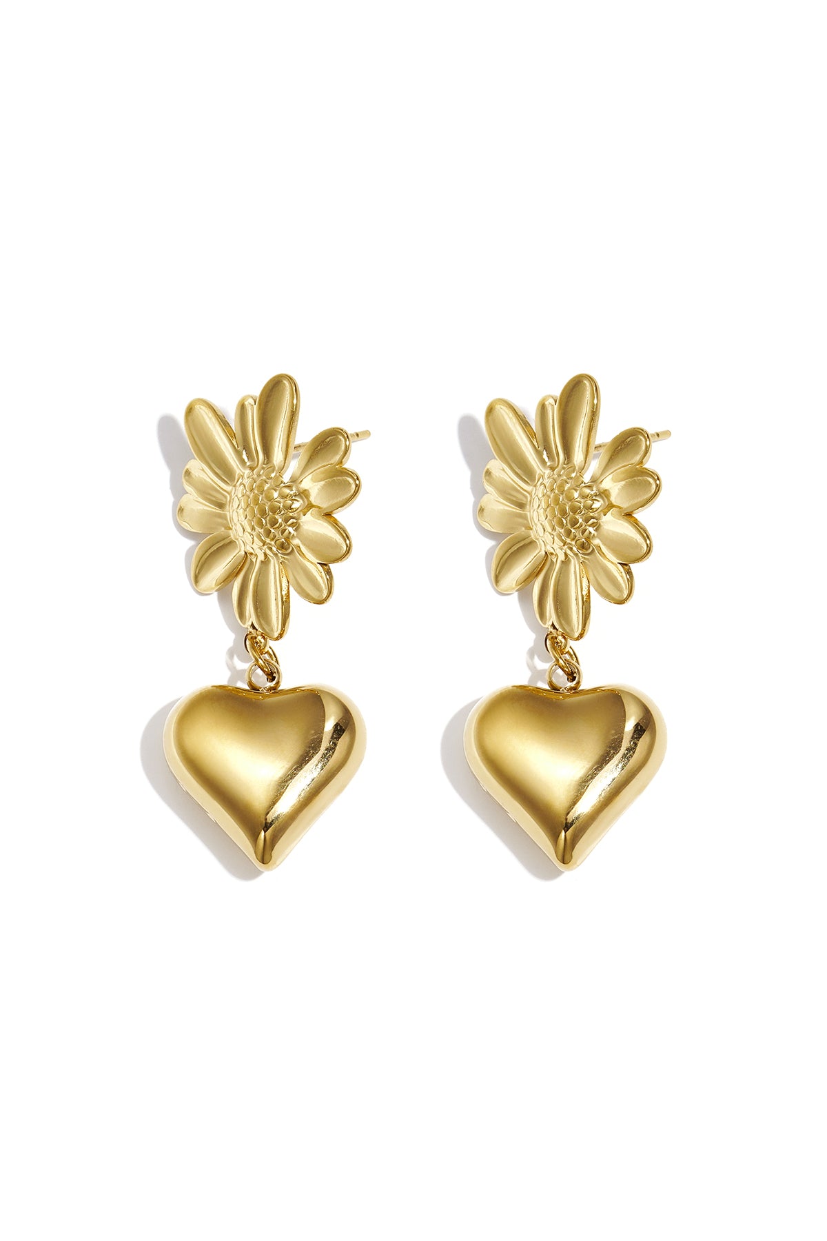 Orecchini a forma di fiore con cuore pendente