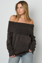 Maglione Donna a Spalla Scoperta in Fibra di Poliestere Intrecciata Elegante Colore Puro
