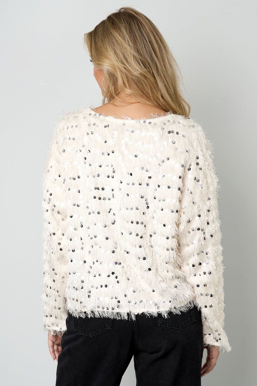 Tessuto Fibra di Poliestere Donna Maglia Maniche Lunghe Elegante Paillettes