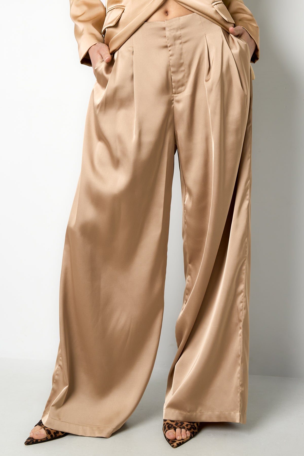 Tessuto Fibra di Poliestere Donna Pantaloni Dritti Casual Colore Puro