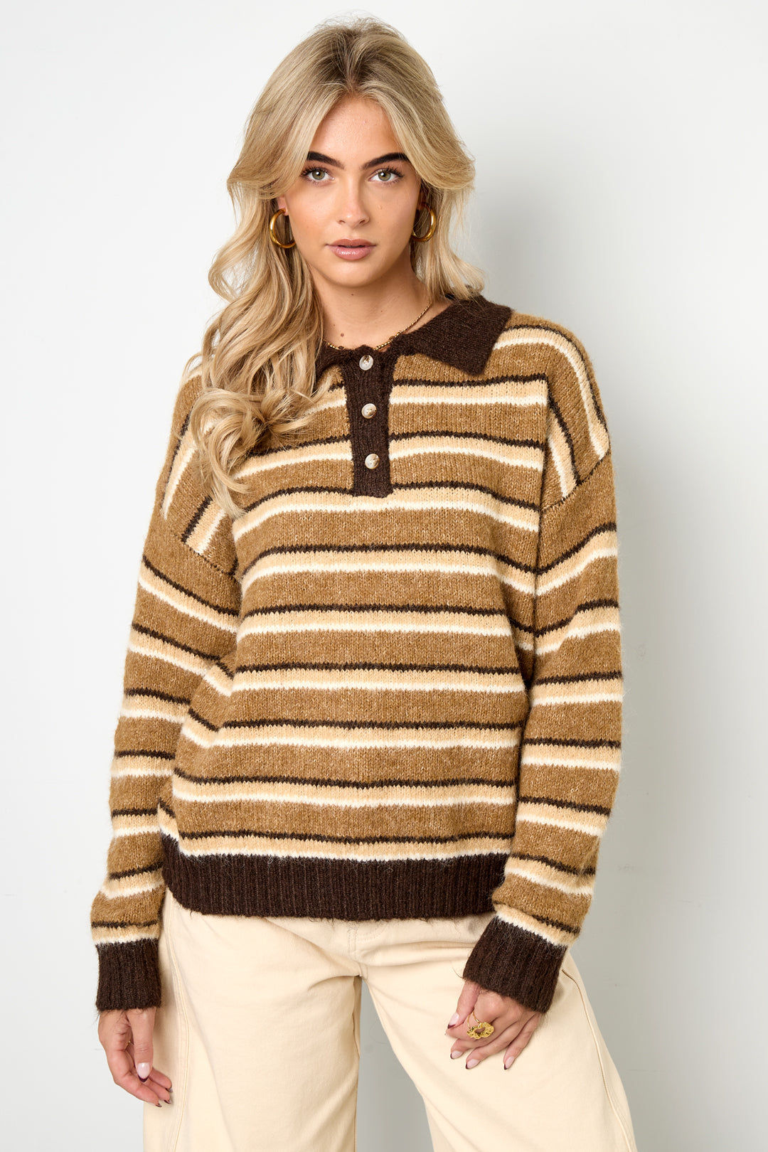 Maglione polo lavorato a maglia con righe