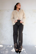 Cotone Tessuto Pantaloni Dritti Donna Stampa Leopardo Autunno/Inverno