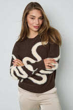 Maglioni di Fibra di Poliestere Intrecciata per Donne Stile Casual Contrasto di Colori