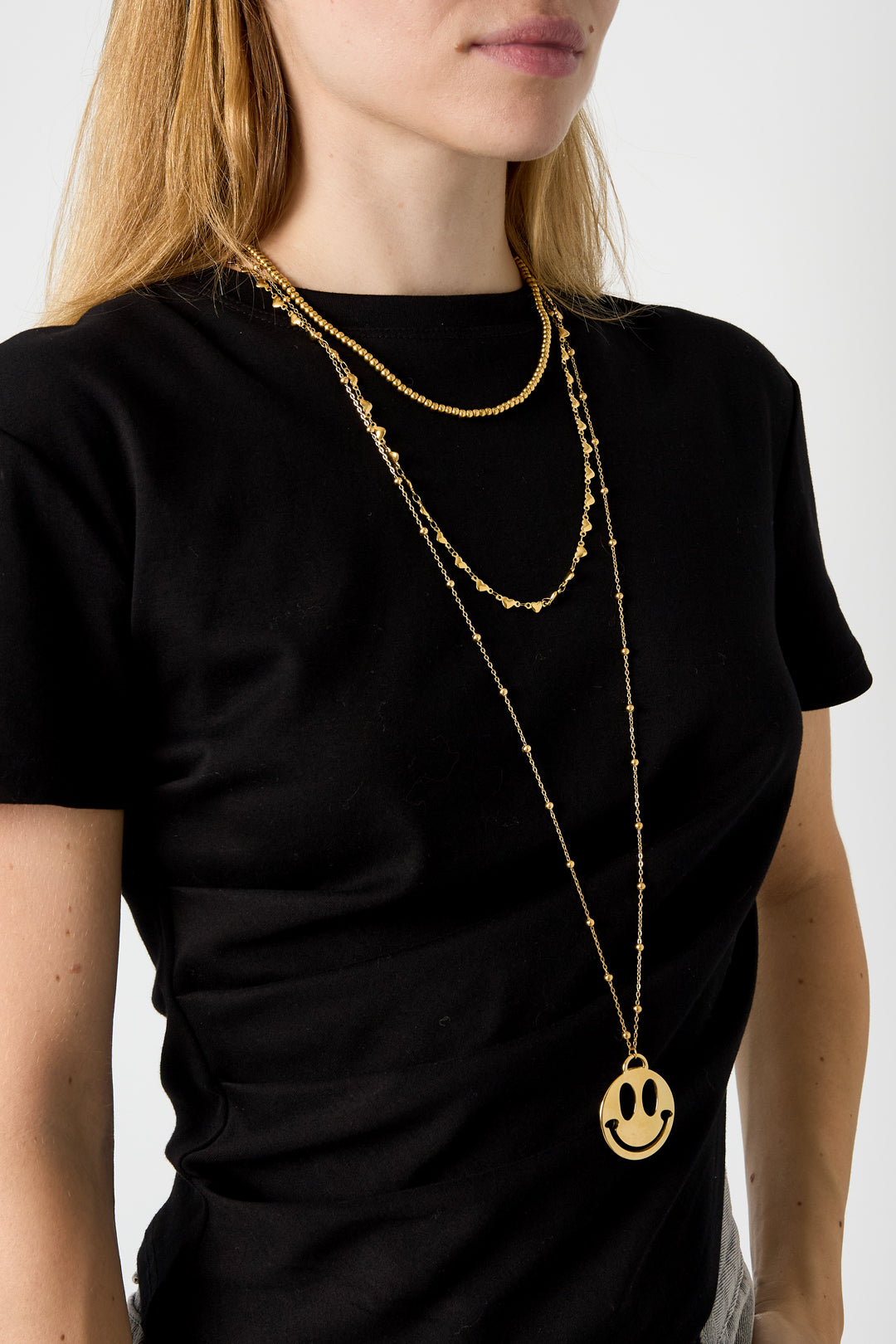 Collane lunghe in acciaio inossidabile con faccina sorridente, serie casual e semplice, gioielli da donna.