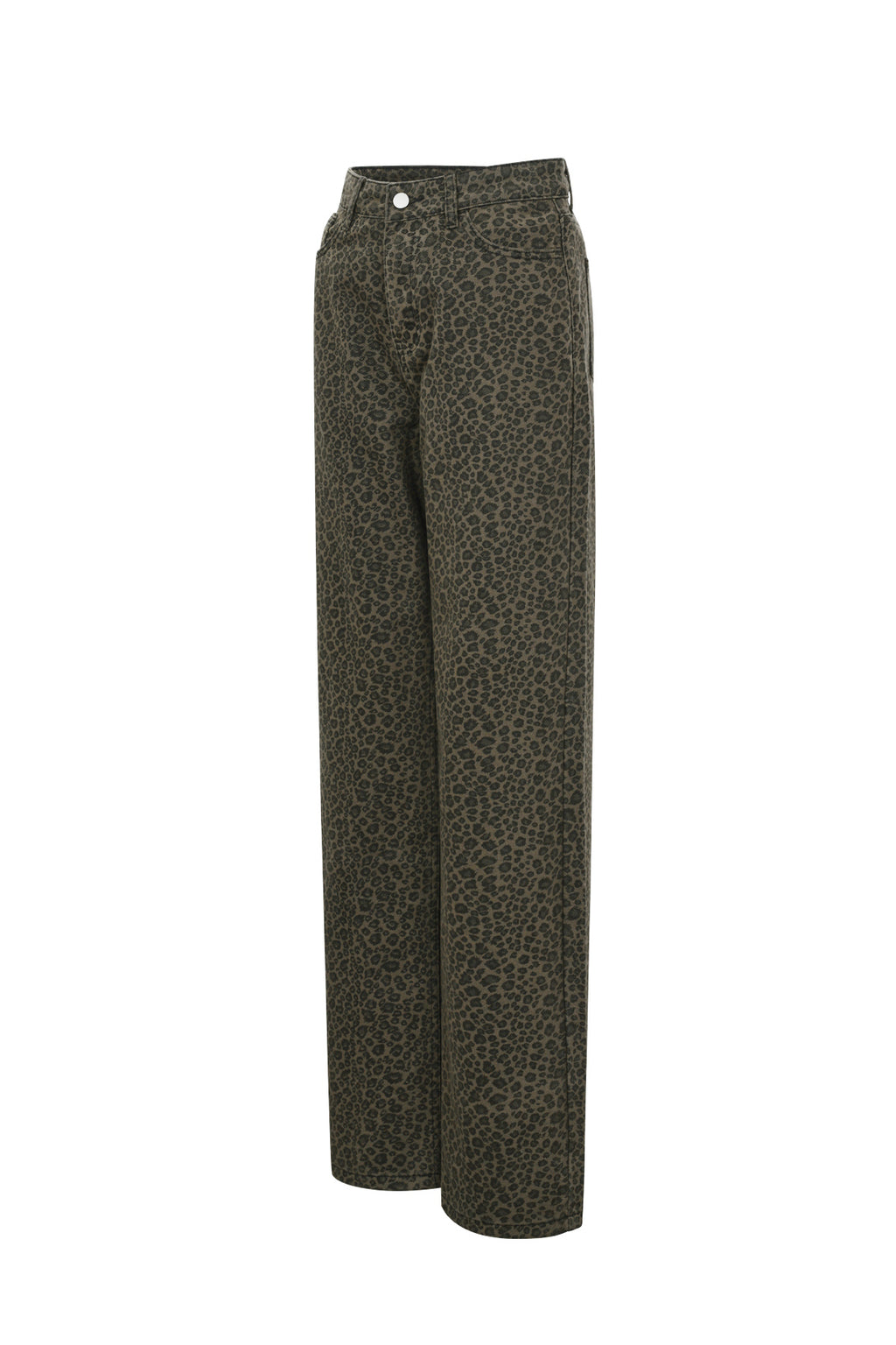 Cotone Tessuto Pantaloni Dritti Donna Stampa Leopardo Autunno/Inverno