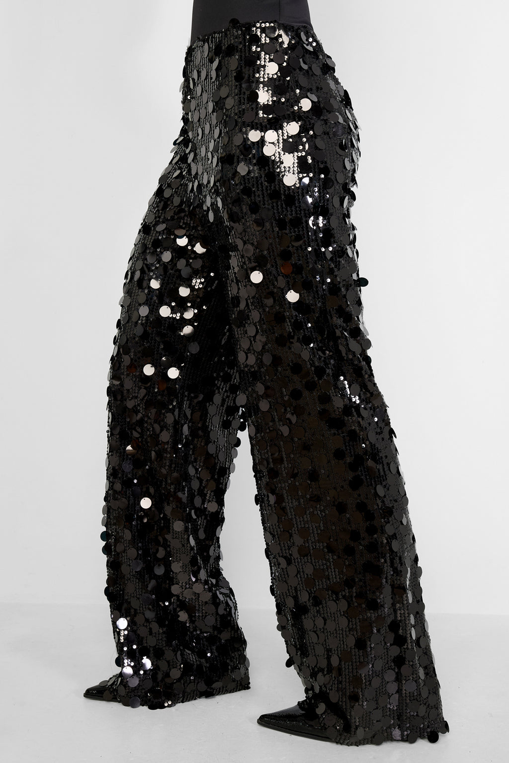 Tessuto Fibra di Poliestere Donna Pantalone Dritto Paillettes Elegante