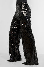 Tessuto Fibra di Poliestere Donna Pantalone Dritto Paillettes Elegante
