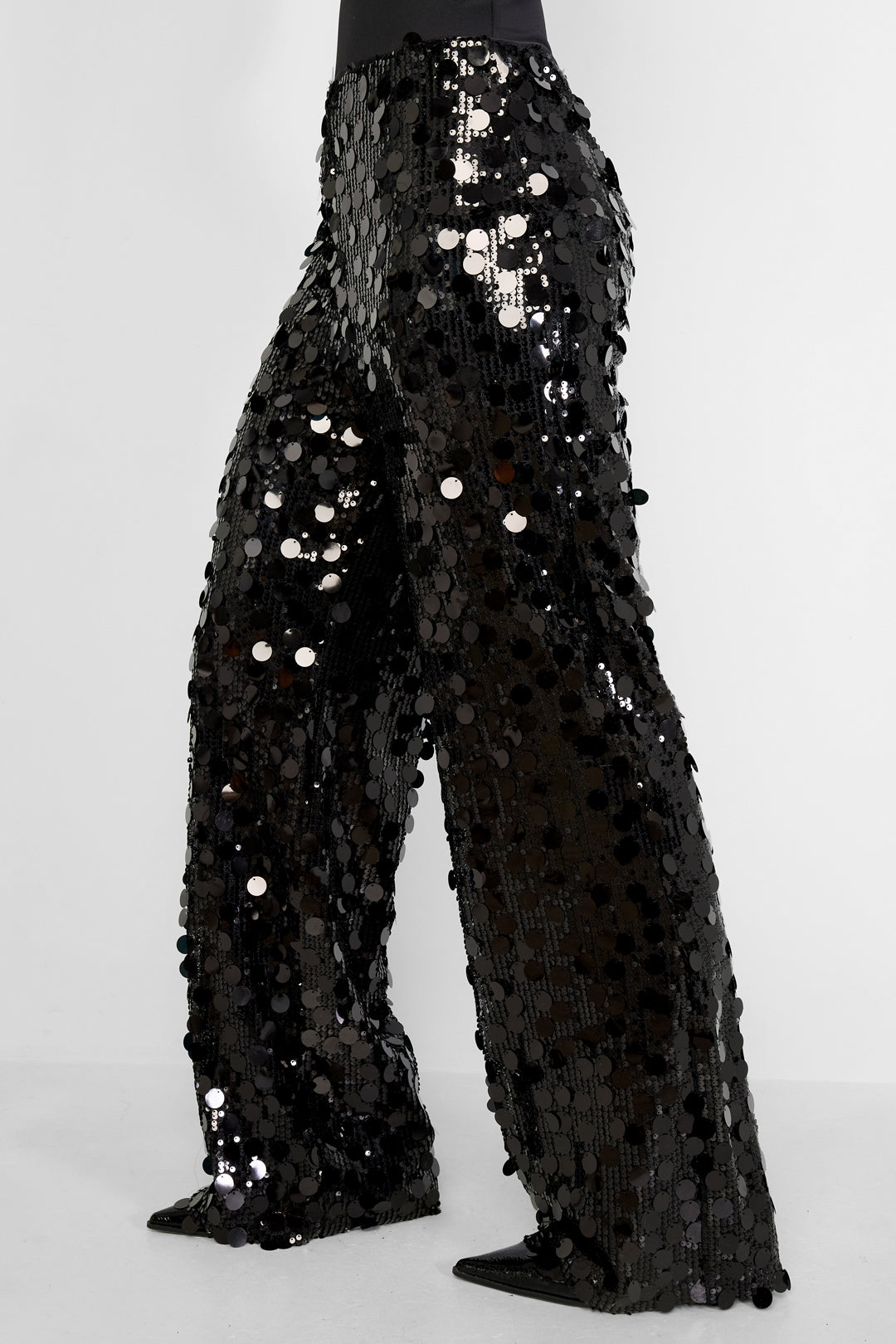 Tessuto Fibra di Poliestere Donna Pantalone Dritto Paillettes Elegante
