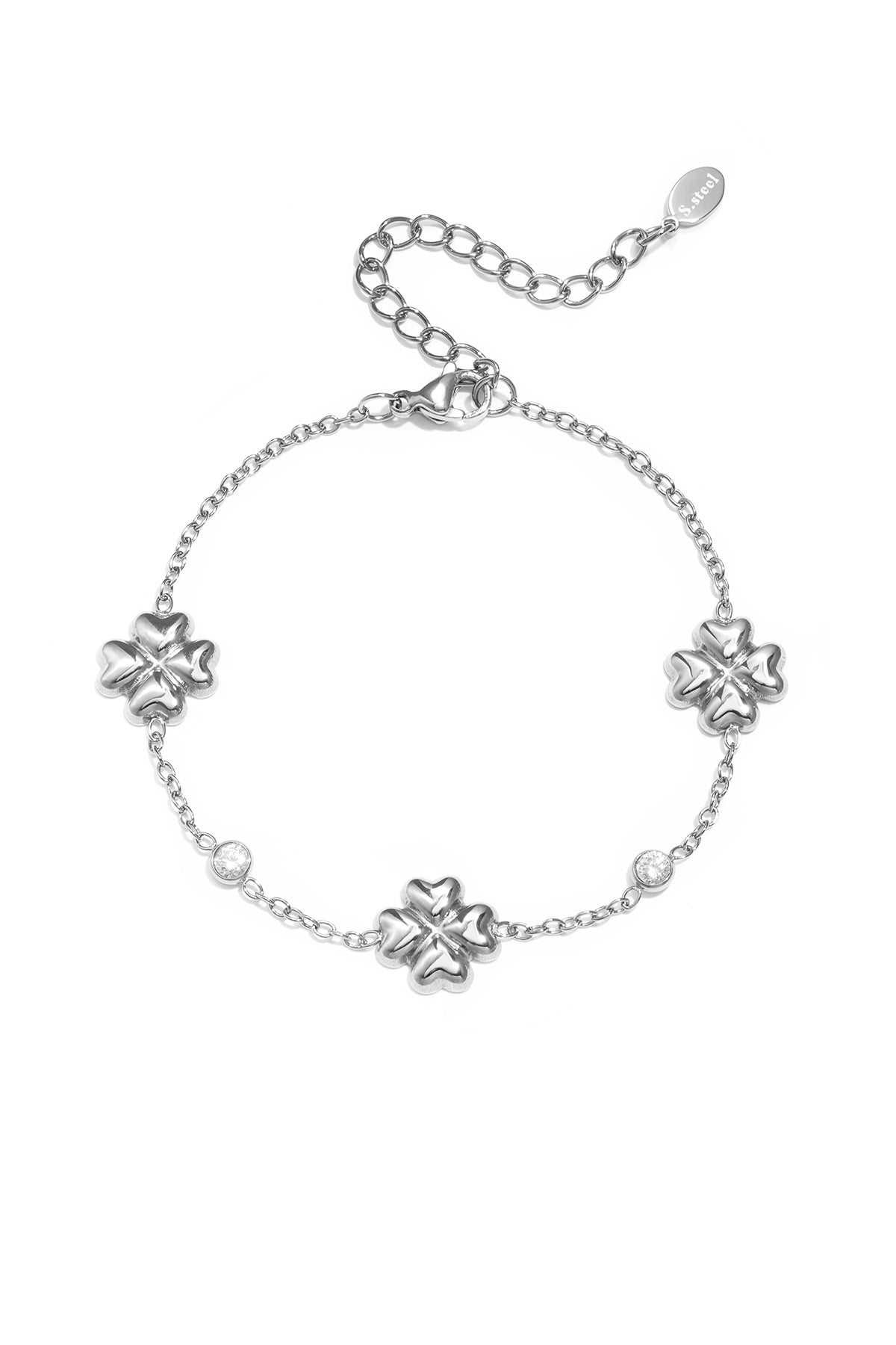Bracciale a forma di trifoglio con pietre alternate