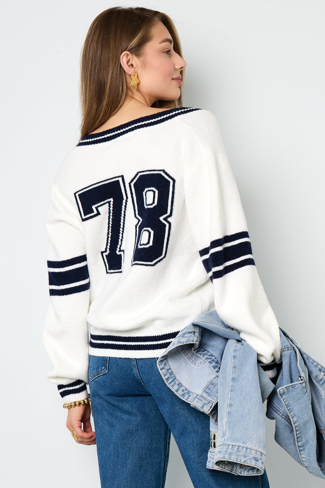 Maglione Donna Girocollo in Maglia Fibra di Poliestere Sportivo Righe Contrastanti