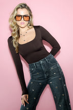 Maglia in Nylon Intrecciato Donna Maniche Lunghe Base Colore Puro