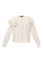 Woven Polyester Fiber Donna Blusa Elegant Ruffle Trim