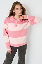 Maglione a Righe Donna in Viscosa Intrecciata Polo Autunno/Inverno