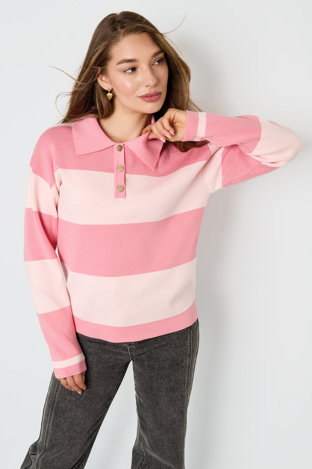 Maglione a Righe Donna in Viscosa Intrecciata Polo Autunno/Inverno