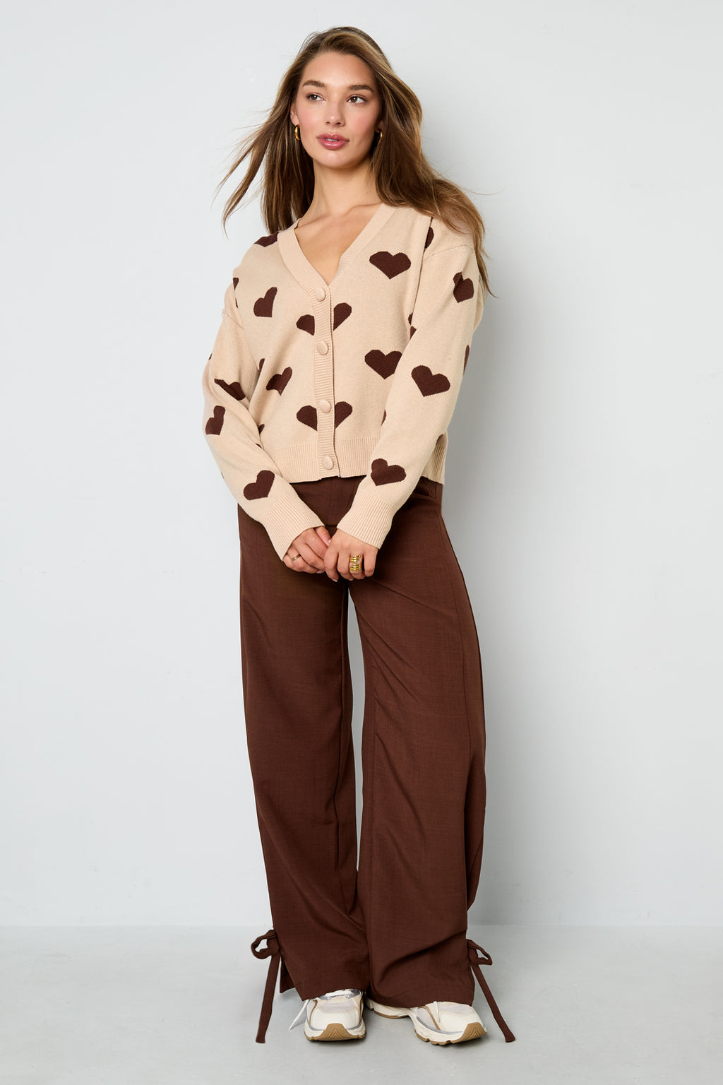 Viscosa Maglia Cardigan Donna Carino Motivo Cuore Autunno/Inverno