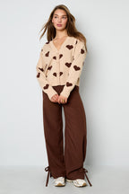 Viscosa Maglia Cardigan Donna Carino Motivo Cuore Autunno/Inverno