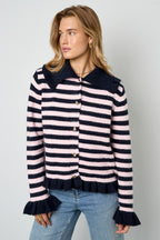 Cardigan Donna in Fibra di Poliestere Maglia Stile Casual a Righe
