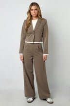 Tessuto Fibra di Poliestere Donna Pantaloni Larghi Eleganti Colore Puro Autunno/Inverno