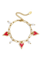 Bracciale a maglie con perle e ciondoli a forma di cuore