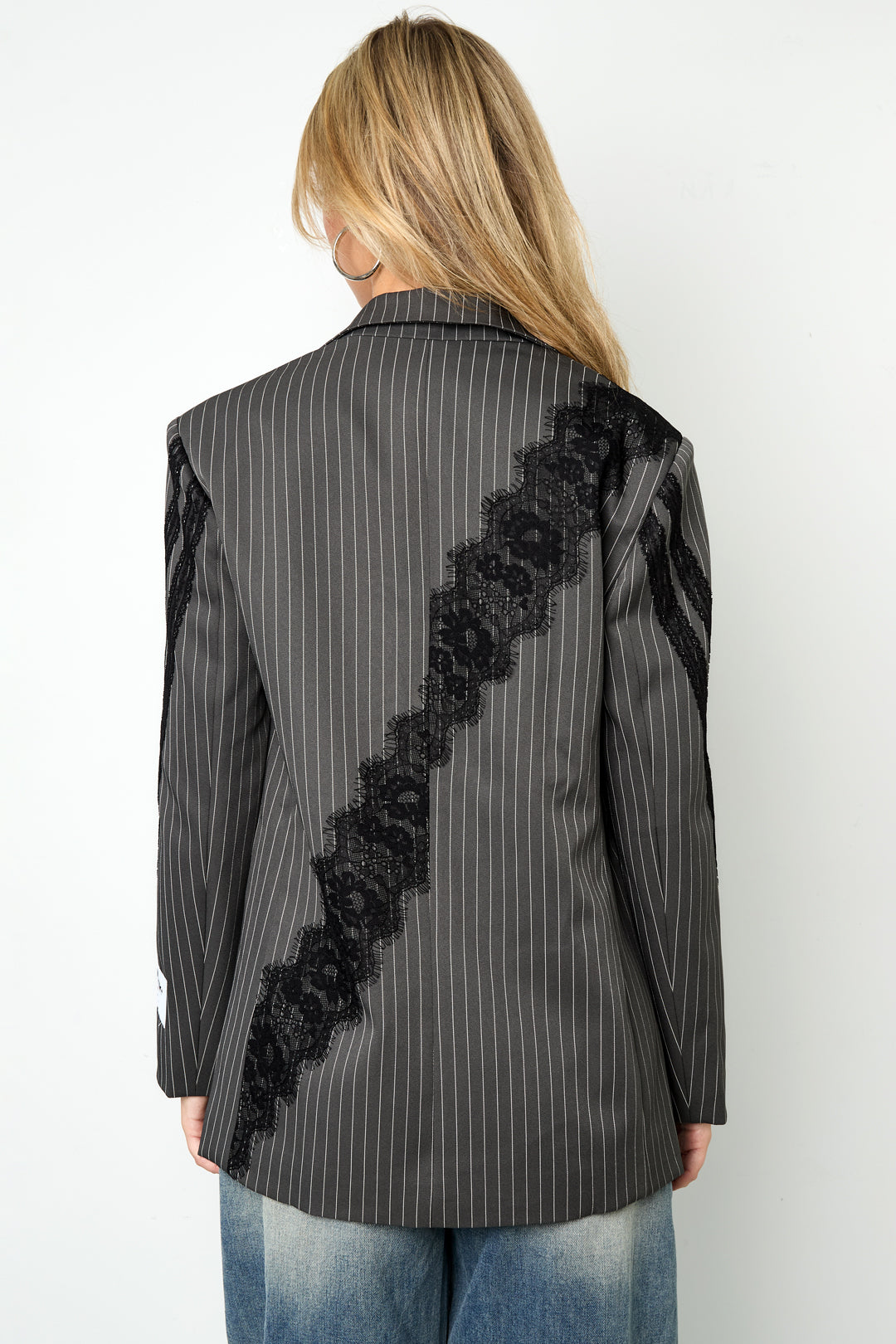 Tessuto Fibra di Poliestere Abito da Donna Elegante Righe Pannello in Pizzo