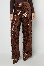 Tessuto Fibra di Poliestere Donna Pantalone Dritto Paillettes Elegante