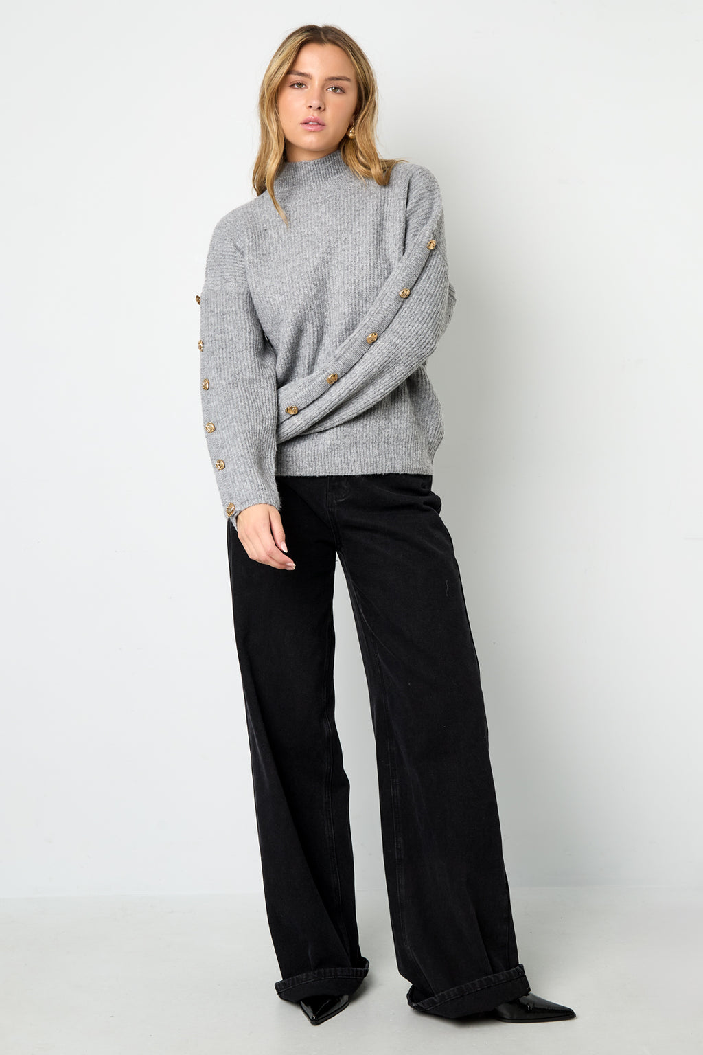 Maglione Donna in Poliestere Tessuto Collo Alto Casual Colore Puro