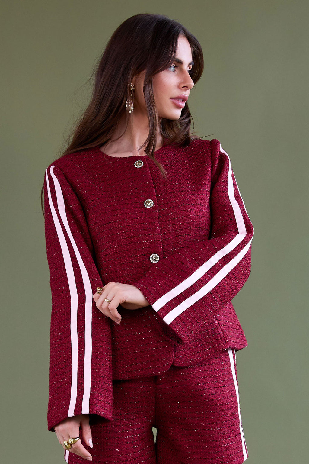 Tessuto in Fibra di Poliestere Giacca da Donna Elegante a quadri Autunno/Inverno