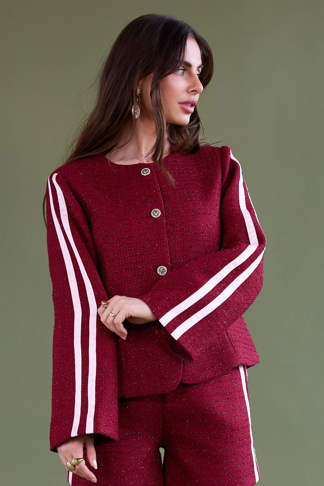 Tessuto in Fibra di Poliestere Giacca da Donna Elegante a quadri Autunno/Inverno