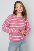 Maglioni in Fibra di Poliestere Intrecciata Donna Casual Righe