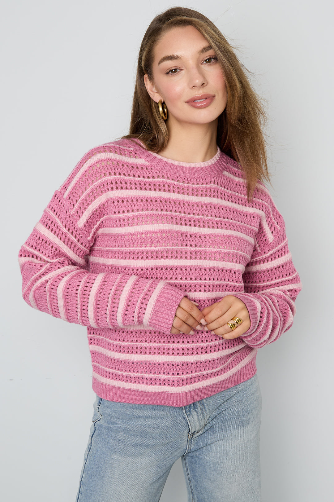 Maglioni in Fibra di Poliestere Intrecciata Donna Casual Righe