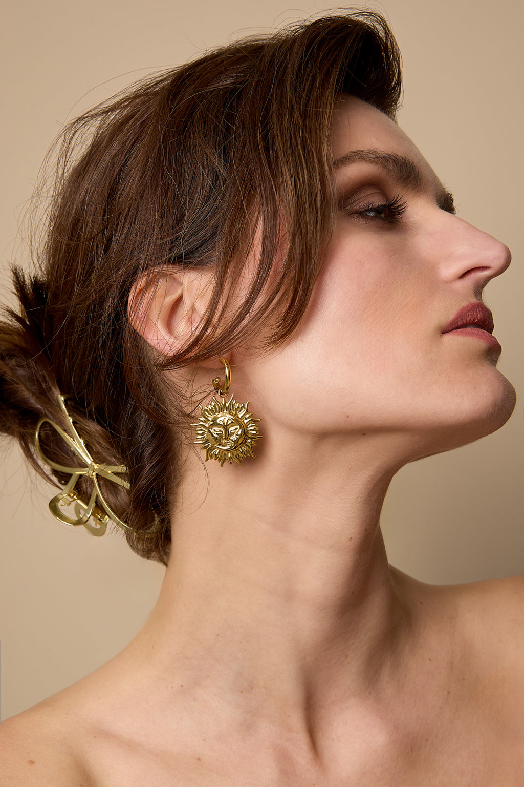 Orecchini pendenti in acciaio inossidabile, stile casual, semplici, da donna, serie "sole"