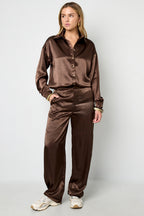 Tessuto Fibra di Poliestere Pantaloni Dritti Donna Stile Casual Colore Puro Autunno/Inverno