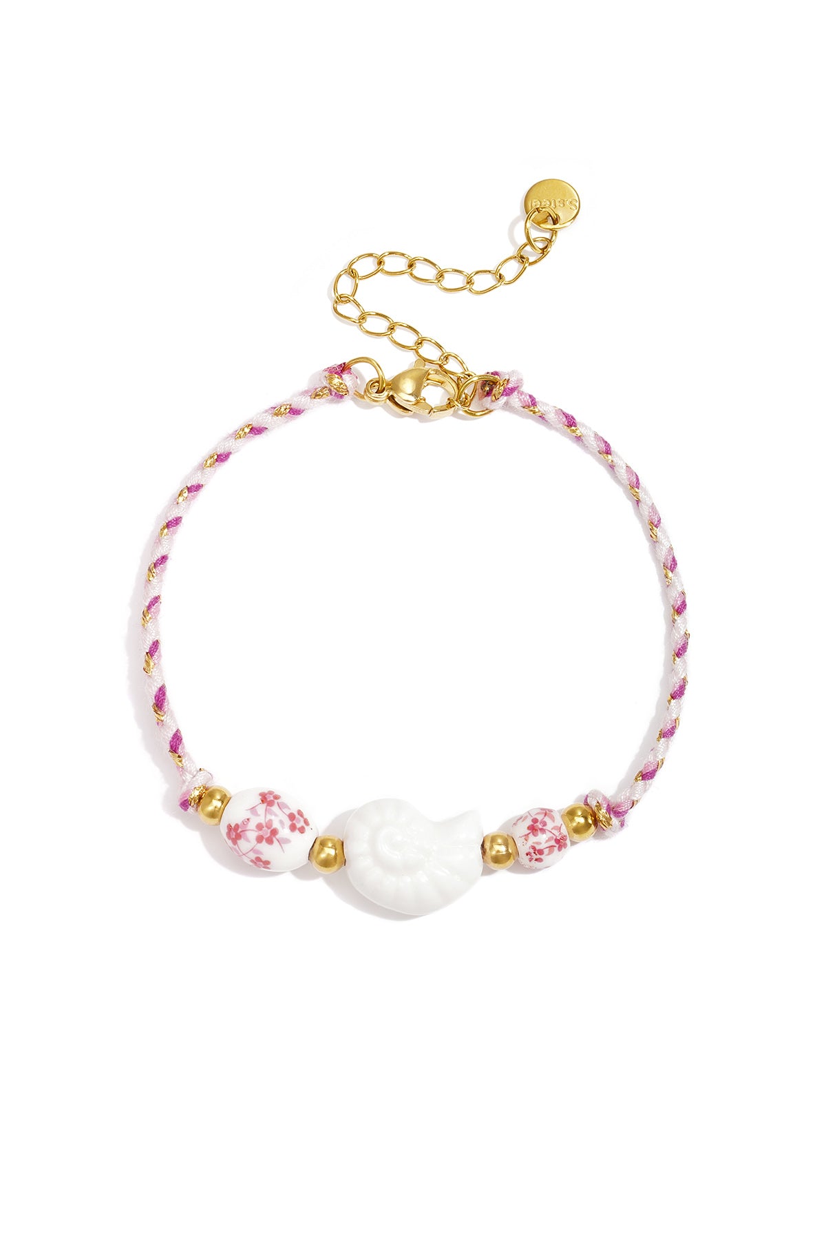 Bracciale a corda con perline a forma di conchiglia e di fiori